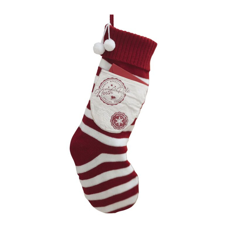 Chaussette de Noël tricoté rouge et blanc