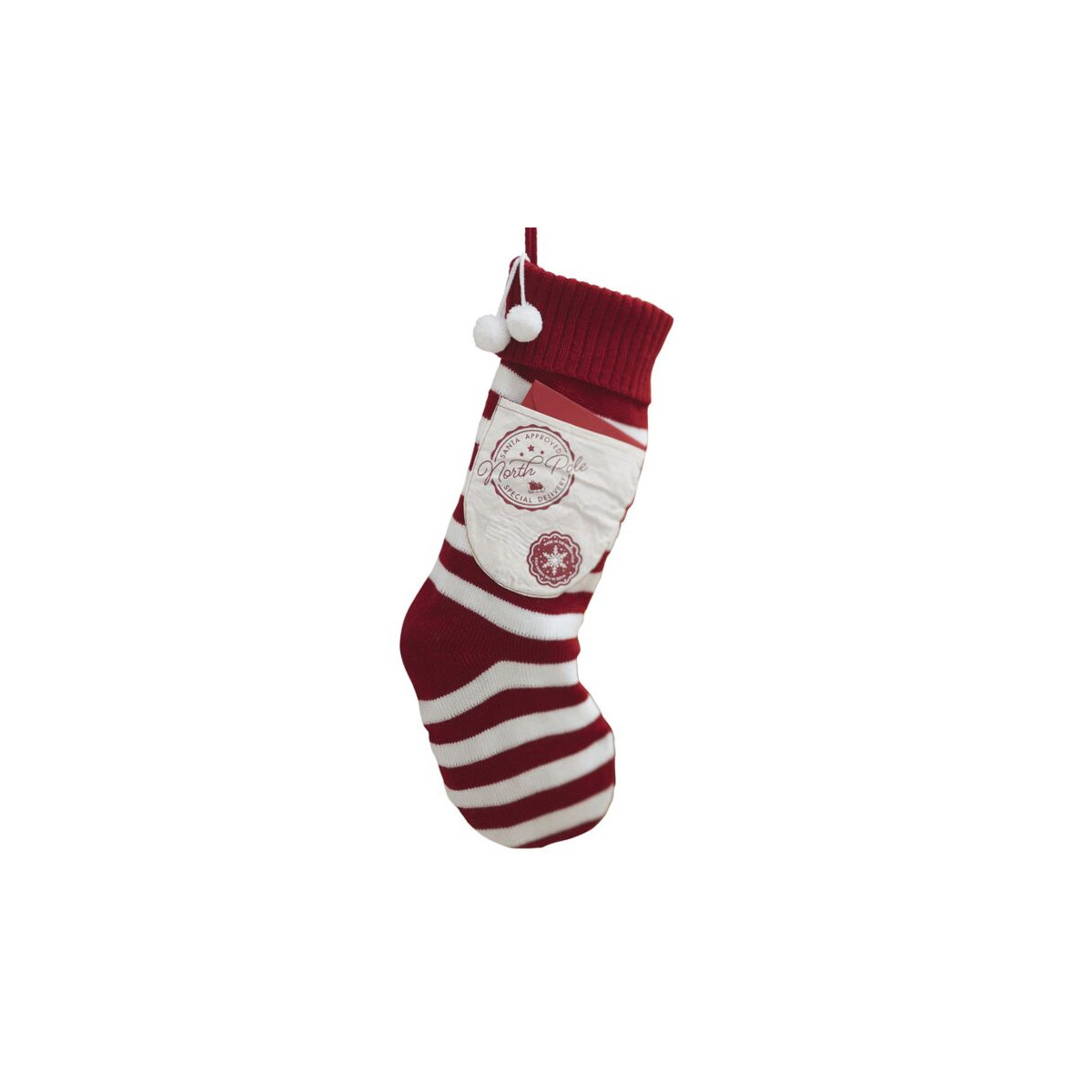 Chaussette de Noël tricoté rouge et blanc