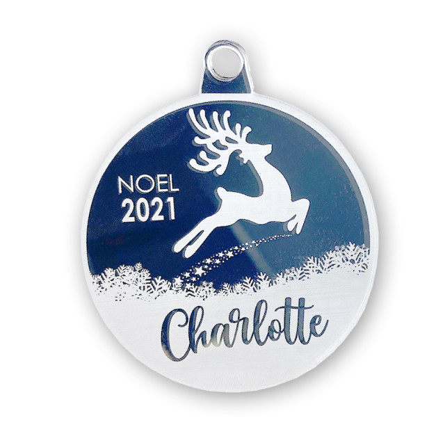 Boule de Noël personnalisée cerf argent