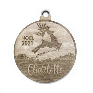 Boule de Noël personnalisable cerf bois