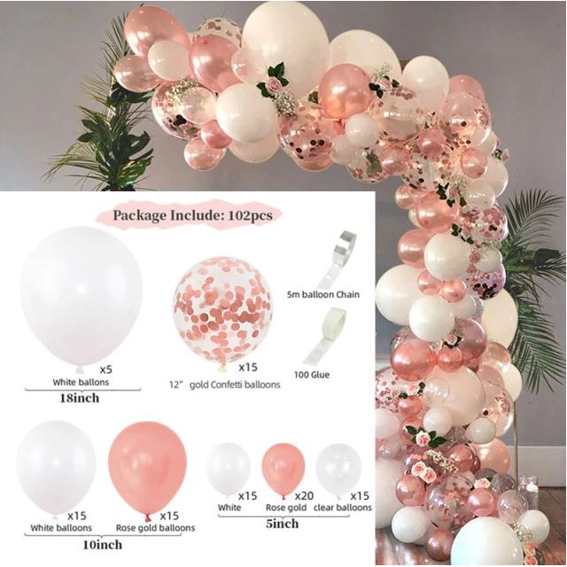 Ballons anniversaire rose gold décoration arche ballon