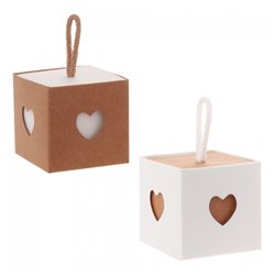 6x Contenant Cube Coeur Kraft et Blanc