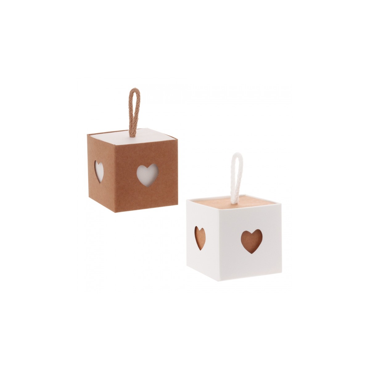 6x Contenant Cube Coeur Kraft et Blanc