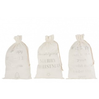 3 sacs cadeaux Noël en velours blanc avec inscription anglais 80 cm