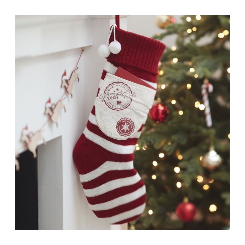 Chaussettes De Noël à Suspendre Lot De 2 - Rouge Tricoté Pour Enfants - Décoration Cheminée