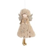 Ange petite fille debout beige avec cercle à suspendre 20cm