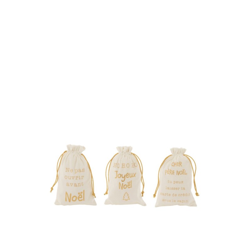 Set de 3 sacs de Noël en velours blanc et or avec impression