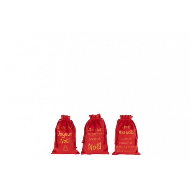 3 pochettes de Noël en velours rouge avec inscription de termes français