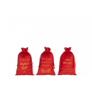 3 sacs cadeaux Noël en velours rouge avec inscription français 49 cm