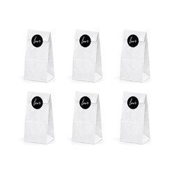 6x Sachet Dragées Papier Blanc + Etiquette Love