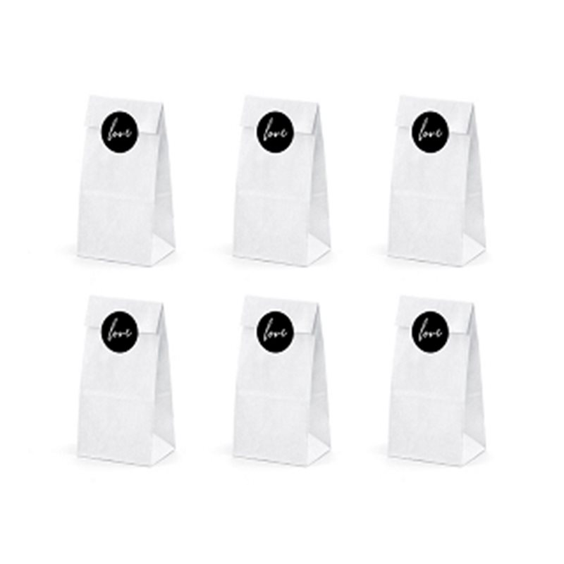 6x Sachet Dragées Papier Blanc + Etiquette Love