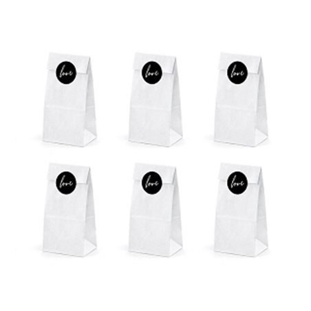 6x Sachet Dragées Papier Blanc + Etiquette Love