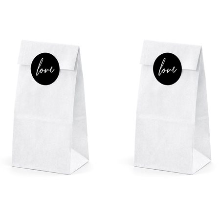 6x Sachet Dragées Papier Blanc + Etiquette Love
