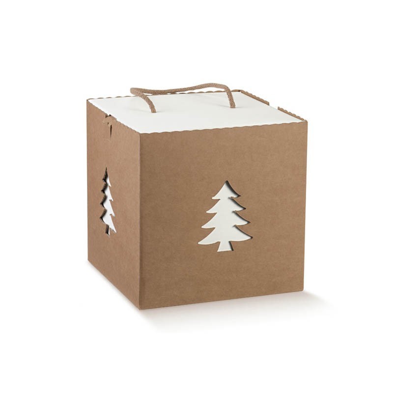 Boite cadeaux en carton avec décoration sapin