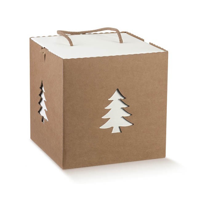 Boite cadeaux en carton avec décoration sapin