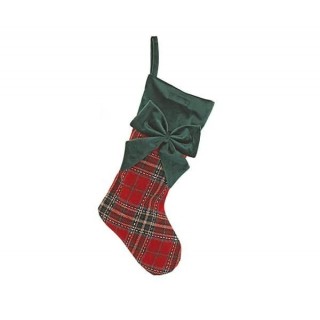 Chaussette de Noel velours verte écossaise 43 cm