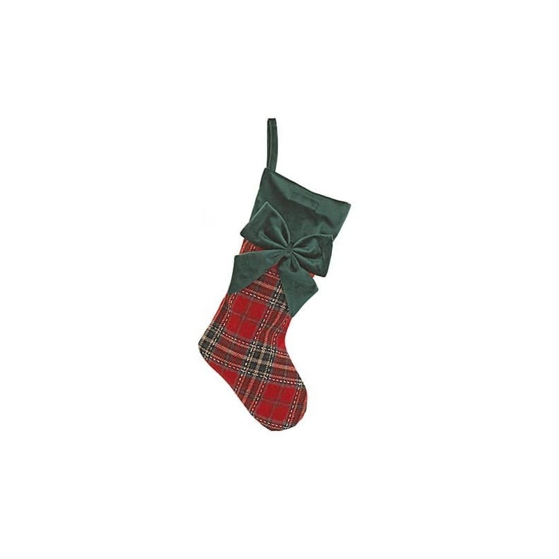 Chaussette de Noel velours verte écossaise 43 cm