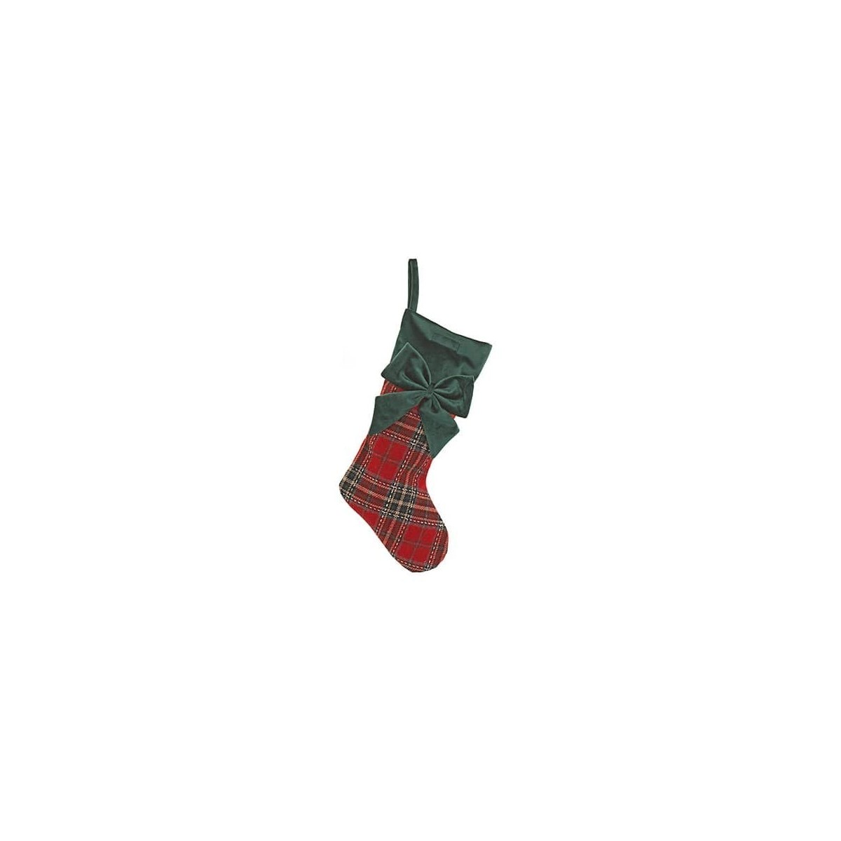 Chaussette de Noel velours verte écossaise 43 cm