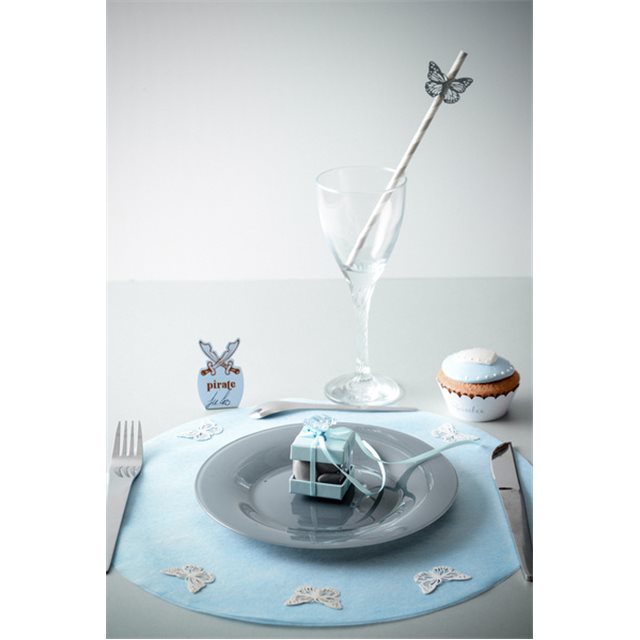 Sets de table rond uni bleu x 50