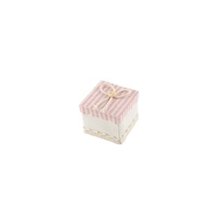 4x Contenant Dragées Carré Lin Rayure Rose