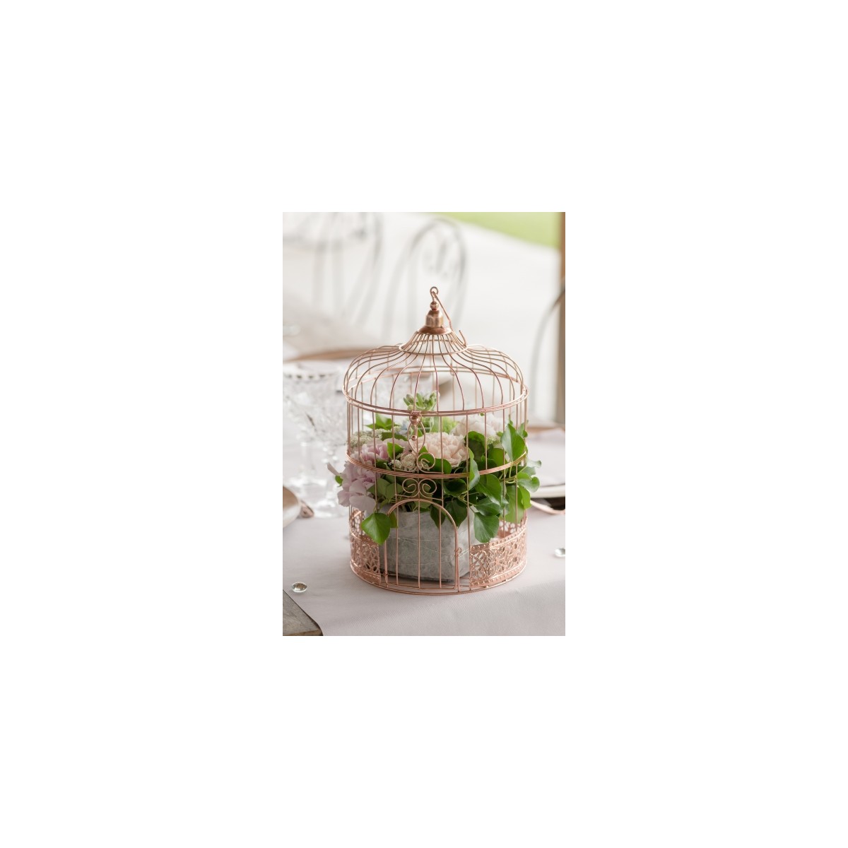 Petite Tirelire Cage Oiseaux ou Déco Métal Rose Gold 24cm