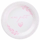 8 assiettes jetables baptême fleur de coton carton