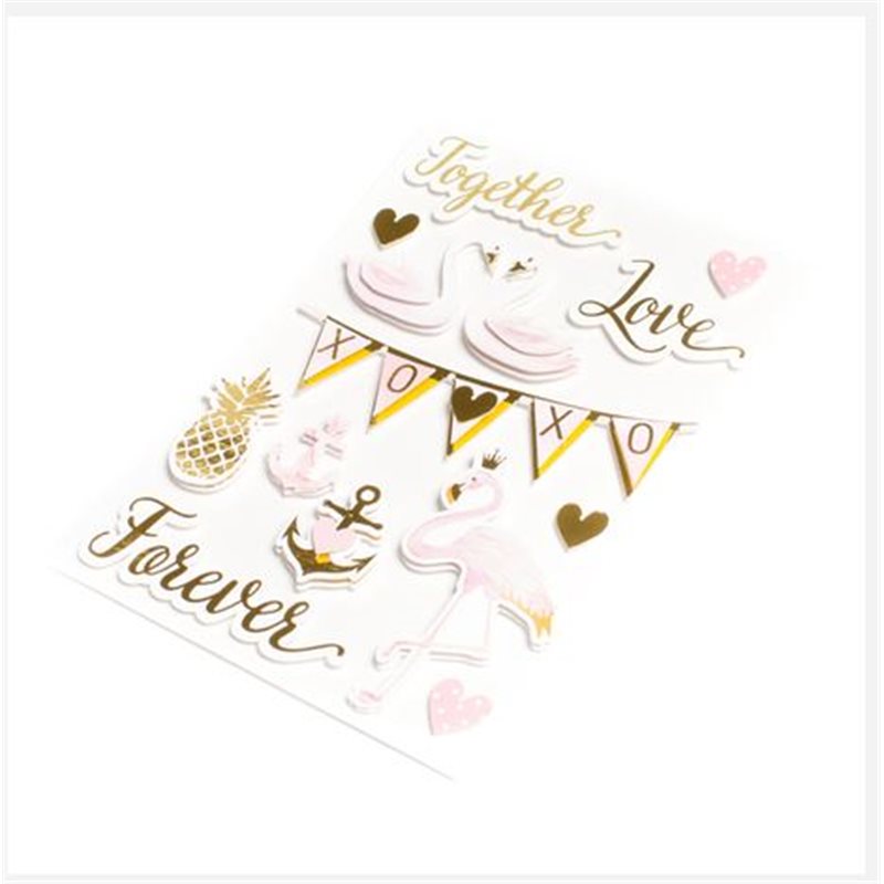 12x Stickers Amour Rose et Or