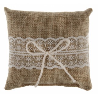 Coussin alliance mariage Jute et dentelle