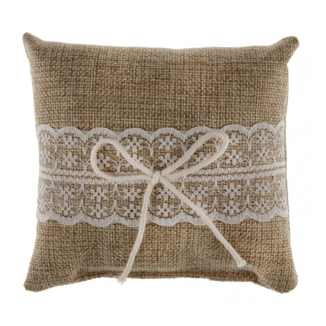 Coussin alliance mariage Jute et dentelle