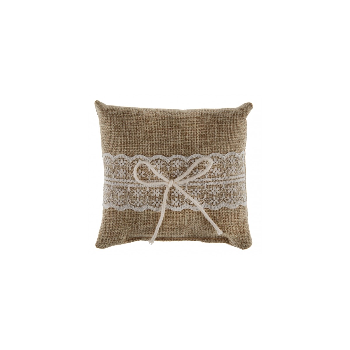 Coussin alliance mariage Jute et dentelle