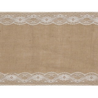 Chemin de table toile de jute dentelle