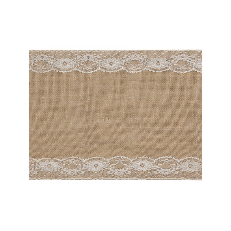 Chemin de table toile de jute dentelle