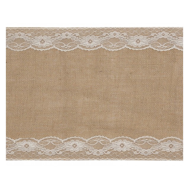 Chemin de table toile de jute dentelle