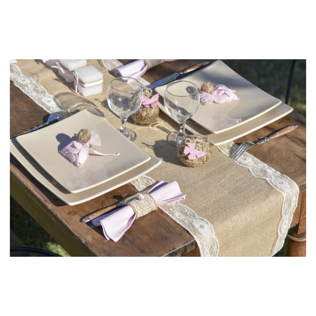 Chemin de table Jute & dentelle - Mes Fetes