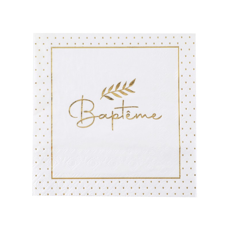 Serviette Bapteme Or x 20