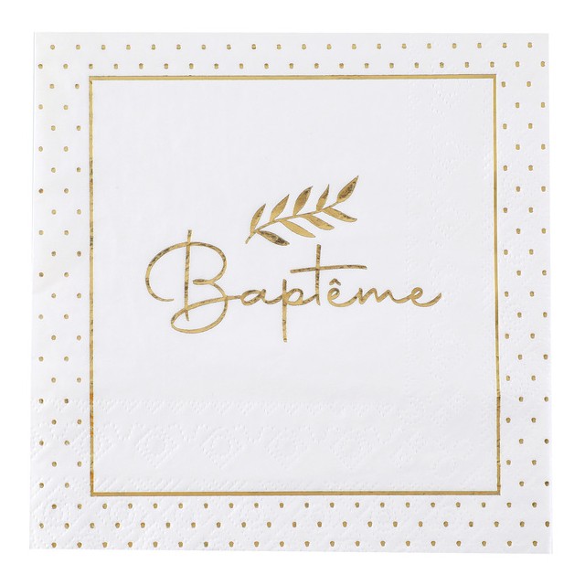 Serviette Bapteme Or x 20