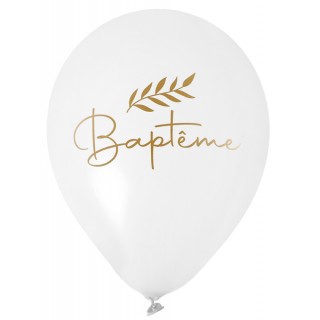 6x Ballon baptême blanc et doré