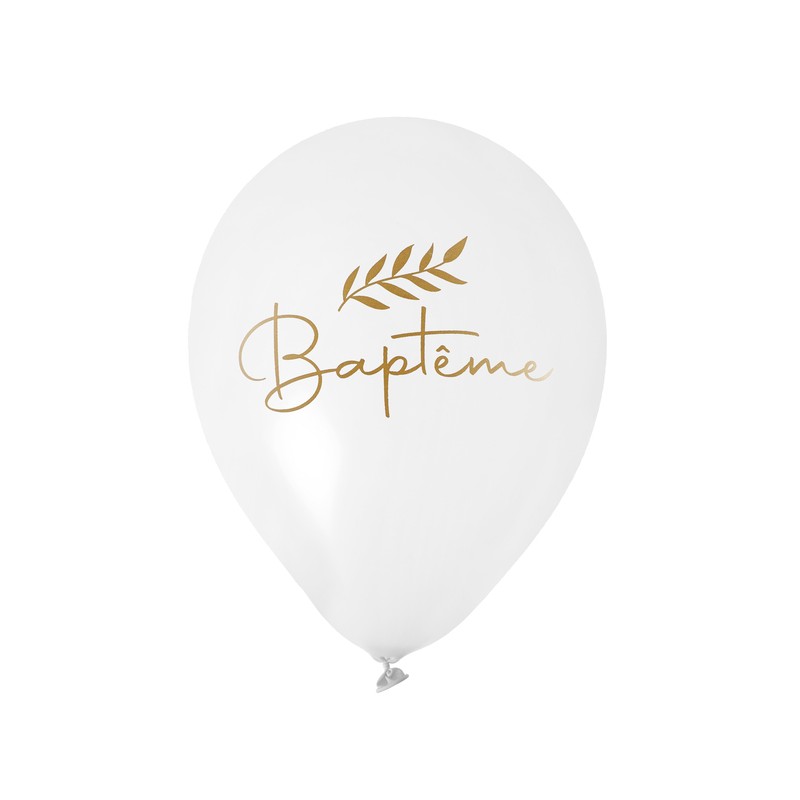 6x Ballon baptême blanc et doré