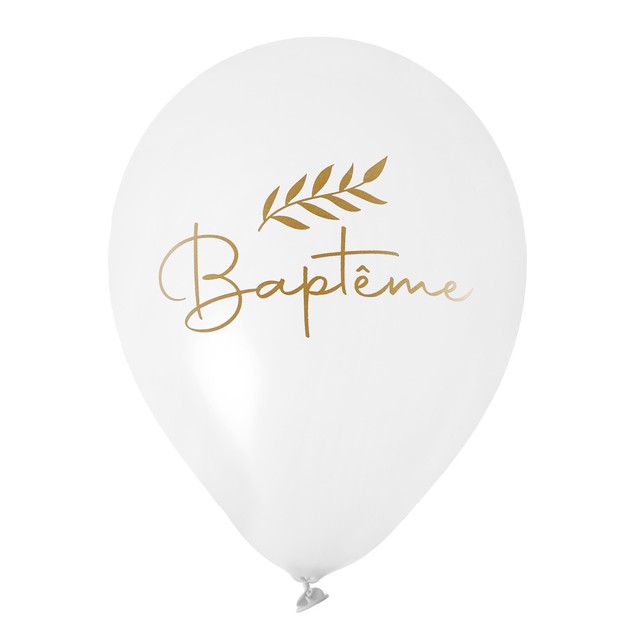 6x Ballon baptême blanc et doré