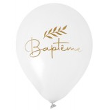 6x Ballon baptême blanc et doré