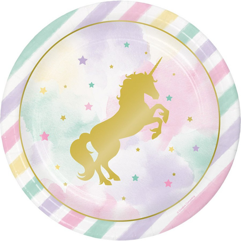 8 Assiettes Licorne Arc en ciel Saas & belle - anniversaire de filles