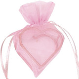 Sachet Dragées Organdi coeur armuré x 4 rose