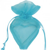 Sachet Dragées Organdi coeur armuré x 4 bleu