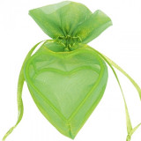 Sachet Dragées Organdi coeur armuré x 4 vert