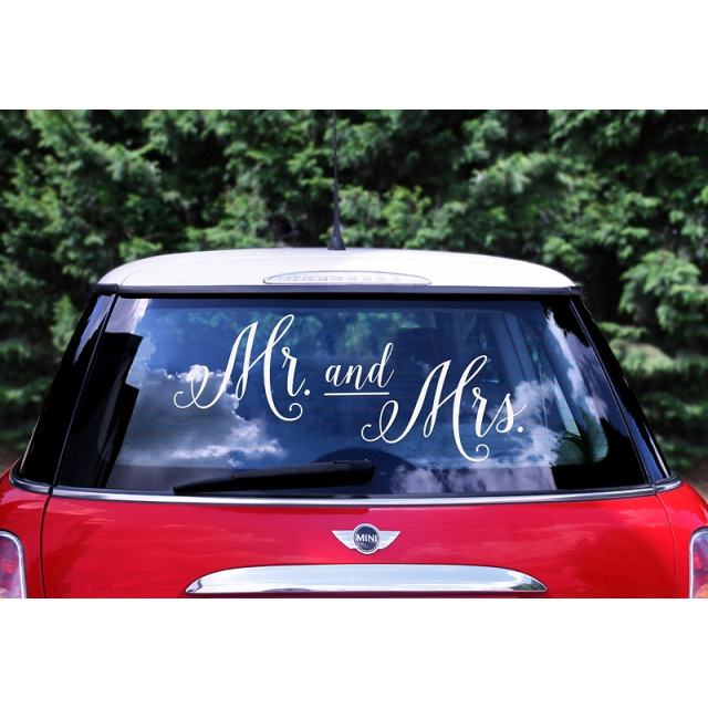 sticker voiture deco mariage Mr and Mrs