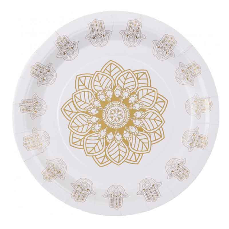 Assiette Orientale Blanc et or x10