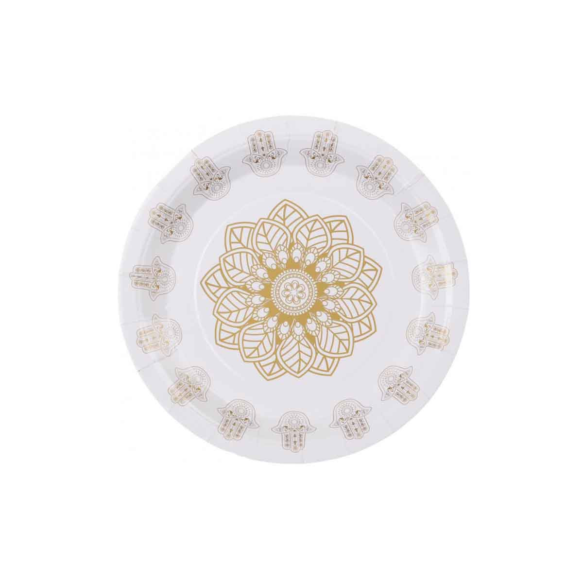 Assiette Orientale Blanc et or x10