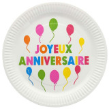 Assiette Joyeux Anniversaire Mutlicolore x10