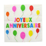 Serviette Joyeux Anniversaire Multicolore x20