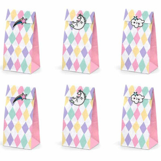 6 Sachets Anniversaire Licorne Rainbow + Stickers